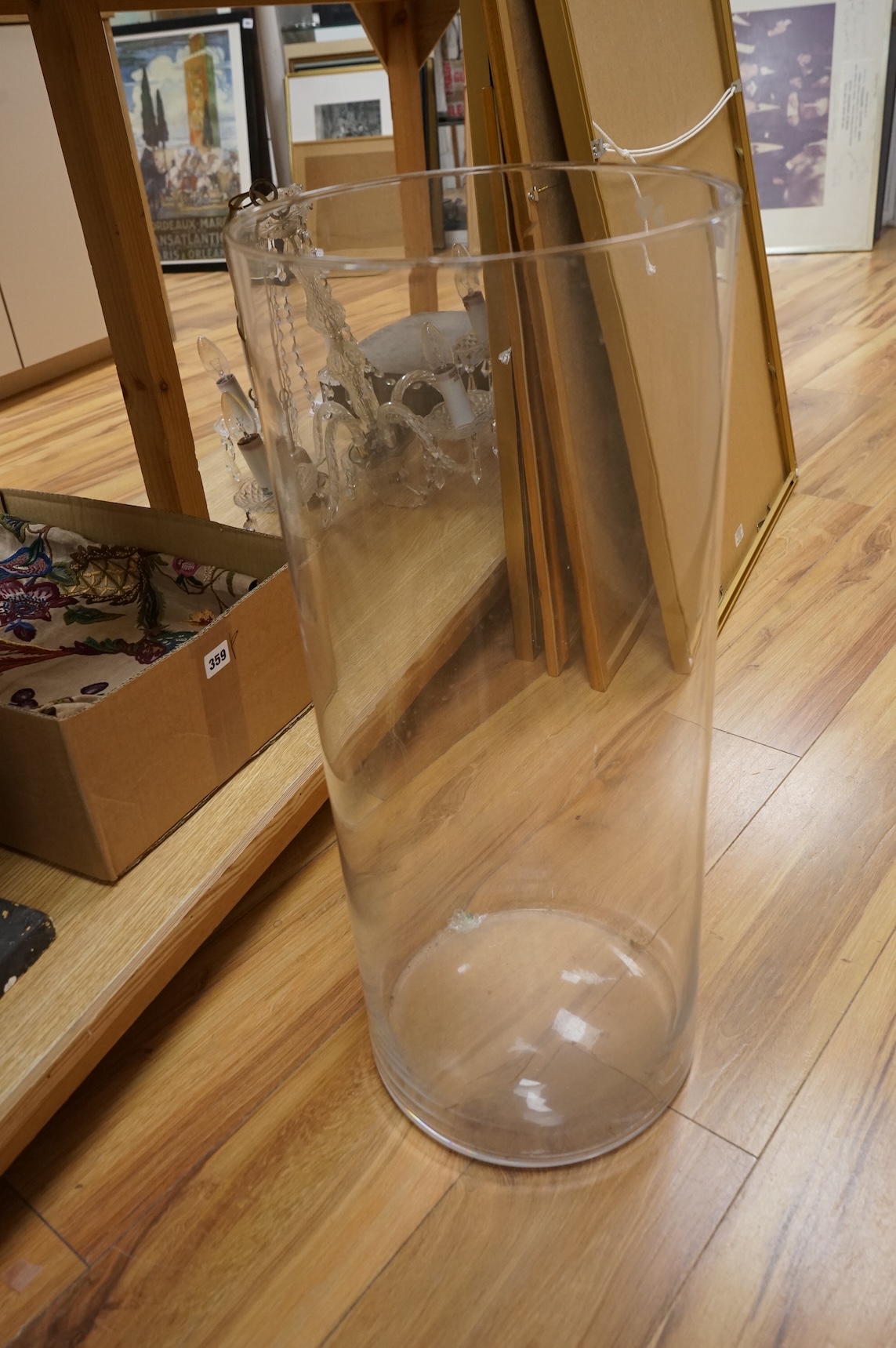 Three large glass vases, tallest 60.5cm